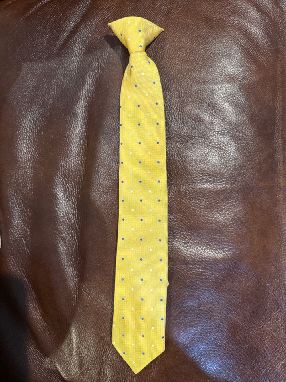 Saks Fifth Avenue Yellow Tie with Light Blue Dots